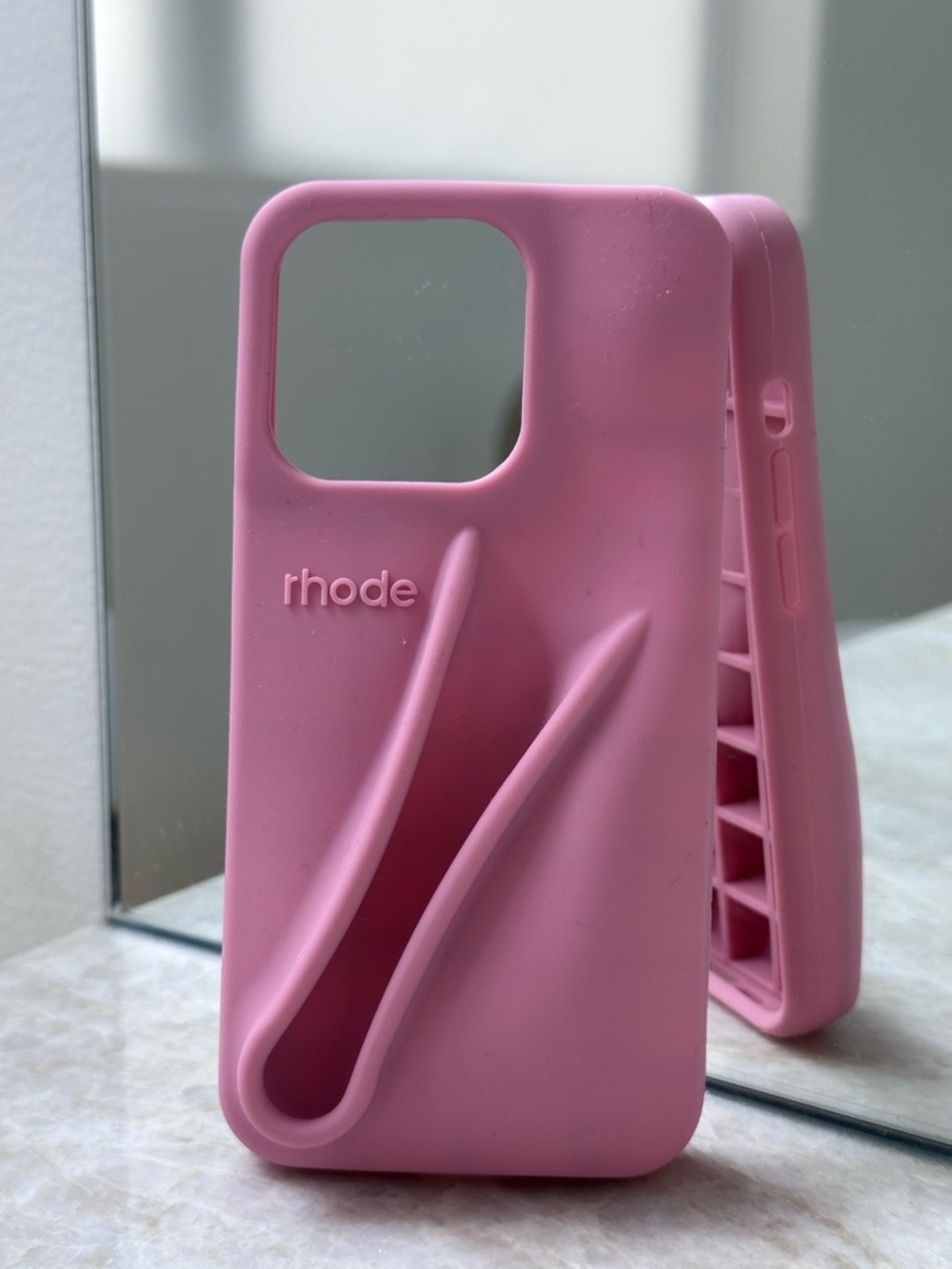 RHODE Pink Silicone Phone Case with Integrated Grip Stand